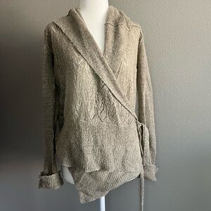 All Saints Spitalfields pointelle eyelet wrap front sweater light gray size 14